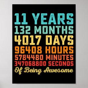 11 Years Old Birthday Quote Funny 11th B-Day Math Poster