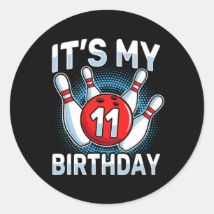 11 Years Old Bowling 11th Birthday Party Boys Girl Classic Round Sticker