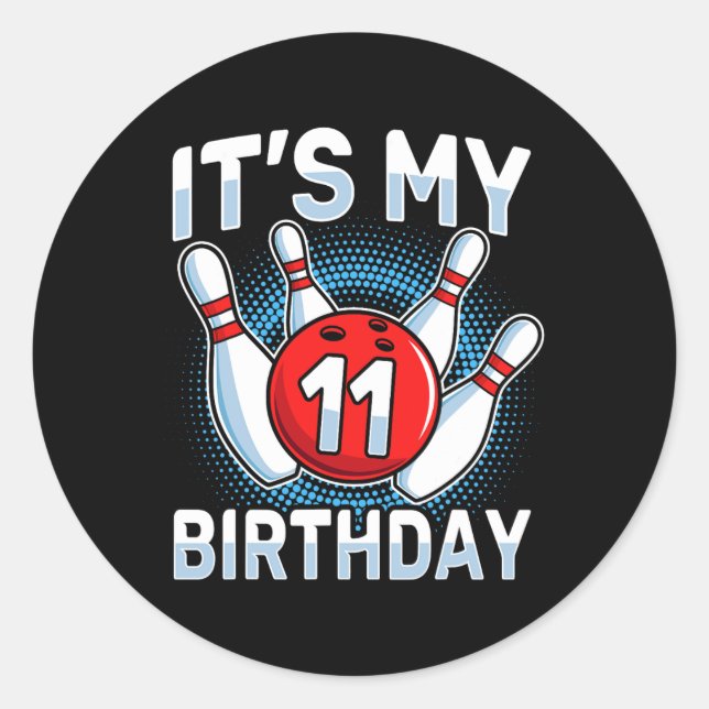 11 Years Old Bowling 11th Birthday Party Boys Girl Classic Round Sticker (Front)