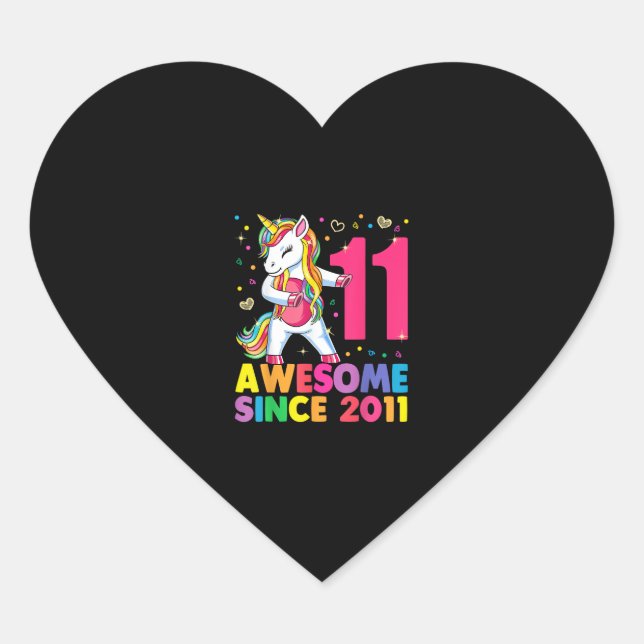 11 Years Old Unicorn Flossing 11th Birthday Girl U Heart Sticker (Front)