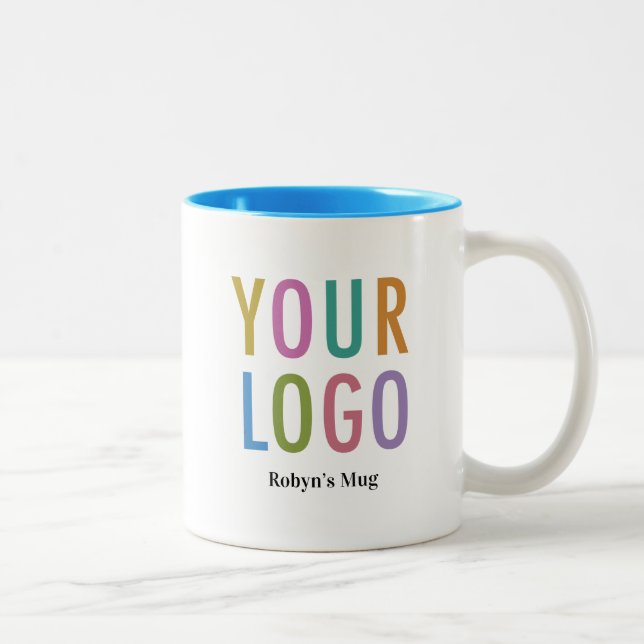 11oz Light Blue Inner Coffee Mug Name Company Logo (Right)