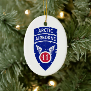 11th Airborne Division "Arctic Angels" Distressed Ceramic Ornament