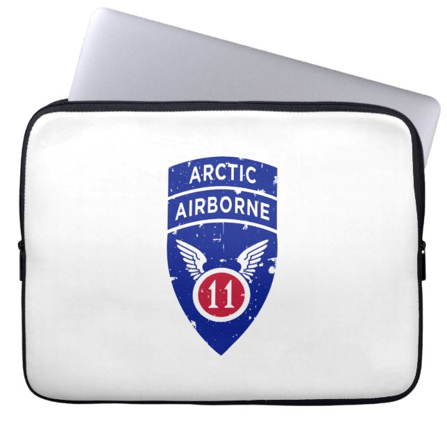 11th Airborne Division "Arctic Angels" Distressed Laptop Sleeve (Front)