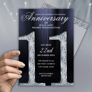11th Anniversary Diamond Silver Dark Blue Years Invitation