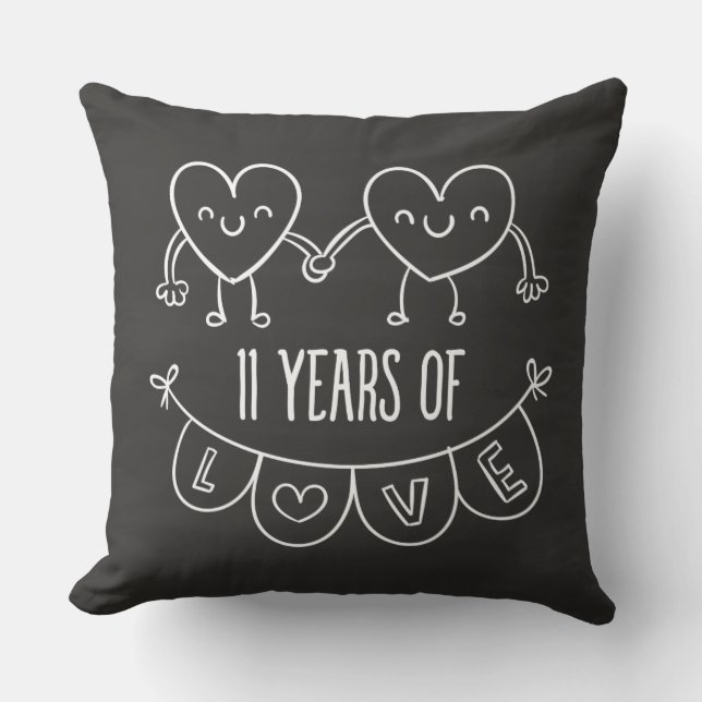 11th Anniversary Gift Chalk Hearts Cushion (Front)