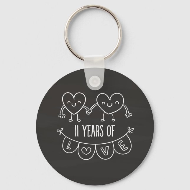 11th Anniversary Gift Chalk Hearts Key Ring (Front)