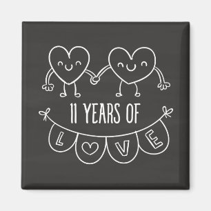 11th Anniversary Gift Chalk Hearts Magnet