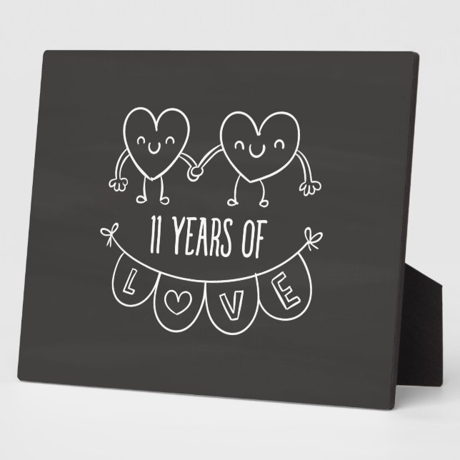 11th Anniversary Gift Chalk Hearts Plaque (Side)