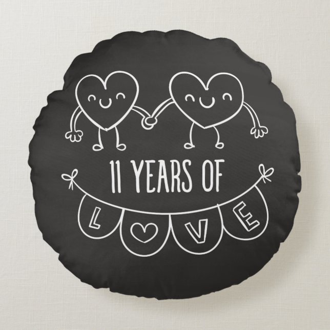 11th Anniversary Gift Chalk Hearts Round Cushion (Front)