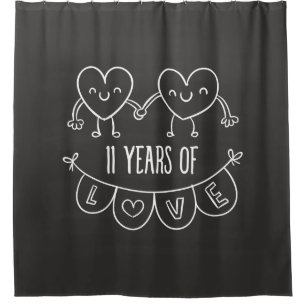 11th Anniversary Gift Chalk Hearts Shower Curtain