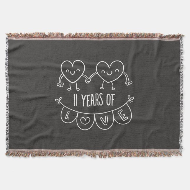 11th Anniversary Gift Chalk Hearts Throw Blanket (Front)