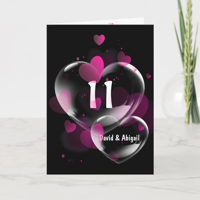 11th Anniversary Heart Bubbles on Black Card (Front)