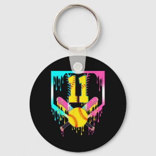 11th Bday Softll Home Plate Drip Ice Cream 11 Year Key Ring