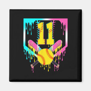 11th Bday Softll Home Plate Drip Ice Cream 11 Year Magnet