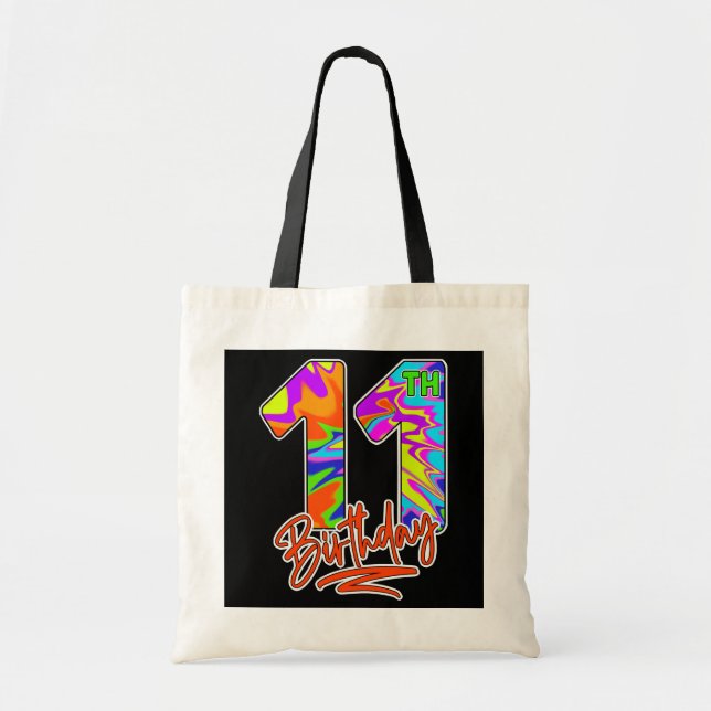 11th Birthday 11 Year Old Boy Girl Tie Dye Party  Tote Bag (Front)