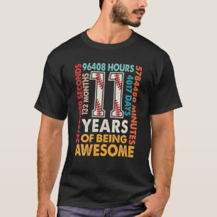11Th Birthday 11 Years Old 132 Months Cool Basebal T-Shirt