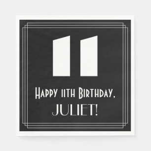 11th Birthday: Art Deco Inspired Look "11" + Name Napkin