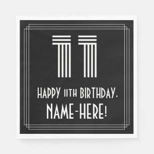 11th Birthday: Art Deco Inspired Look "11" + Name Napkin