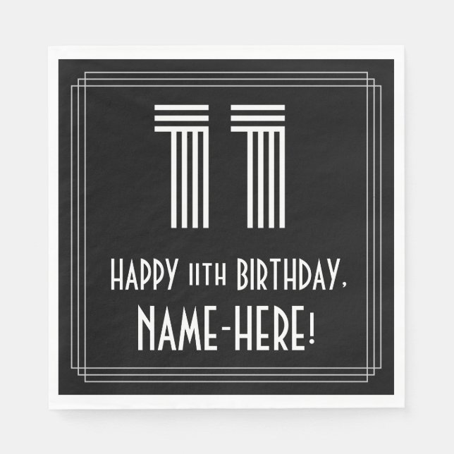 11th Birthday: Art Deco Inspired Look "11" + Name Napkin (Front)