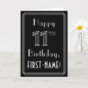 11th Birthday: Art Deco Style # 11 & Custom Name Card