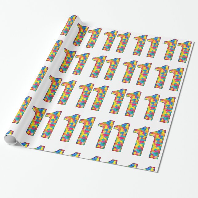 11th Birthday Autism Insert For Boy Girl Wrapping Paper (Unrolled)