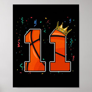 11th Birthday Basketball Big Number 11 Year Old Bo Poster