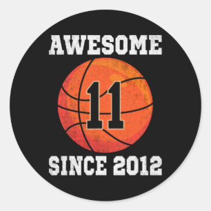 11th Birthday Basketball Lover 11 Years Old Vintag Classic Round Sticker