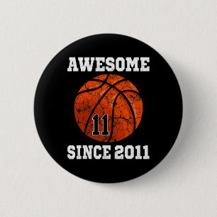 11th Birthday Basketball Player 11 Years Old Vinta 6 Cm Round Badge