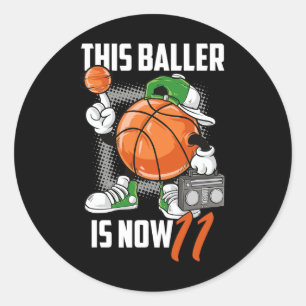 11th Birthday Basketball Player Fun 11 Years Old K Classic Round Sticker