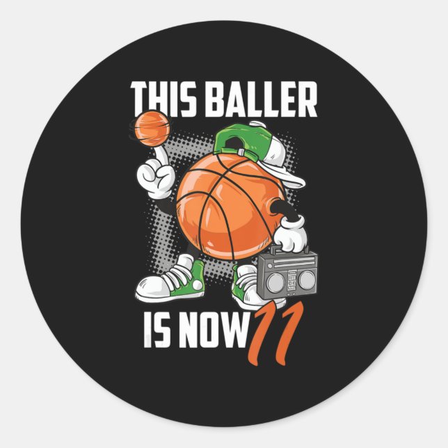 11th Birthday Basketball Player Funny 11 Years Old Classic Round Sticker (Front)