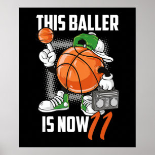11th Birthday Basketball Player Funny 11 Years Old Poster