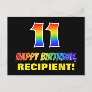 11th Birthday: Bold, Fun, Simple, Rainbow 11 Postcard