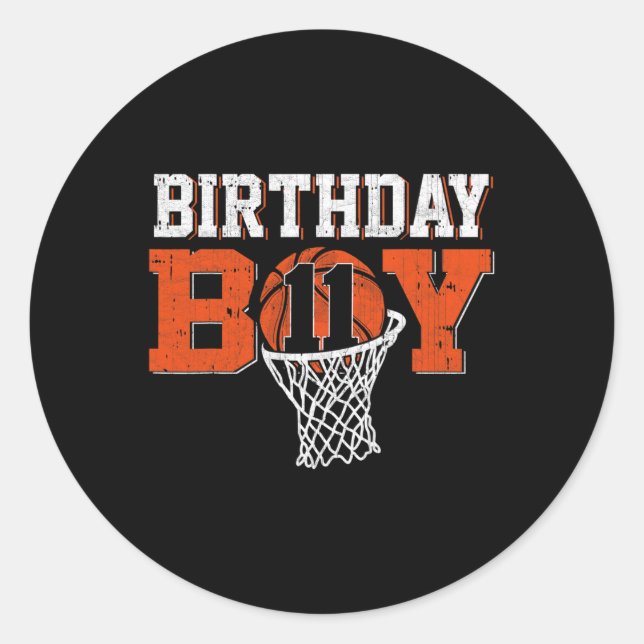 11th Birthday Boy Bysketbyll Lover 11 Years Old Bd Classic Round Sticker (Front)