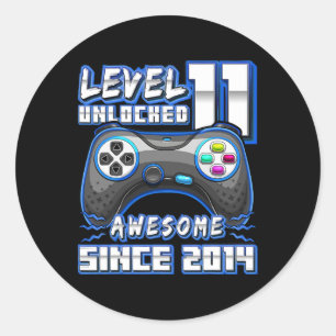 11th Birthday Boy Level 11 Gamer 11 Year Video Gam Classic Round Sticker