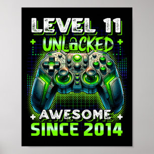 11th Birthday Boy Level 11 Gamer 11 Year Video Gam Poster