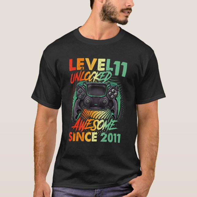 11th Birthday Boy Level 11 Unlocked Awesome 2011 V T-Shirt (Front)