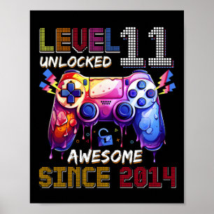 11th Birthday Boy Level 11 Unlocked Awesome Since Poster