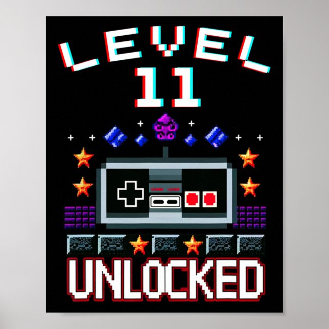 11th Birthday Boy Level 11 Unlocked Funny Video Ga Poster (Front)