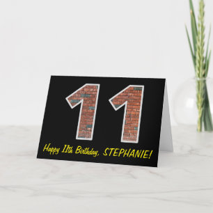 11th Birthday - Brick Wall Pattern "11" w/ Name Card