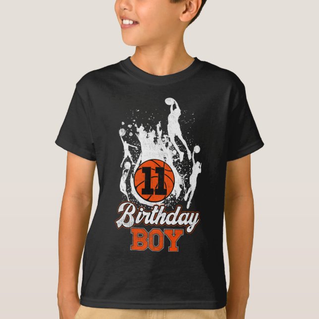 11th Birthday Bysketbyll Theme Birthday Boy 11 Yrs T-Shirt (Front)