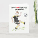 11th Birthday Card for a Grandson - Footballer<br><div class="desc">An 11th Birthday Card for a Grandson who enjoys soccer,  from a watercolour illustration by Judy Adamson. Please feel free to edit the inside greeting and contact me through my store if you would like the front cover text changed.</div>