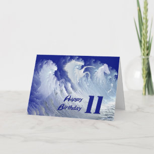 11th birthday card with wild white surf horses