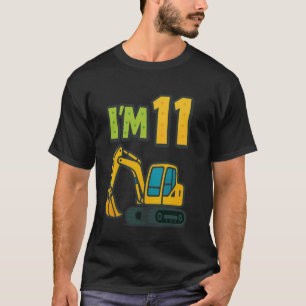 11th Birthday Cartoon Yellow Crawler Excavator 11  T-Shirt