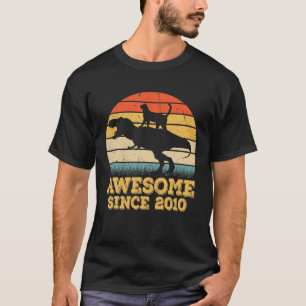 11Th Birthday Cat Riding Dinosaur Lover Funny 11 Y T-Shirt