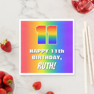 11th Birthday: Colorful, Fun Rainbow Pattern # 11 Napkin
