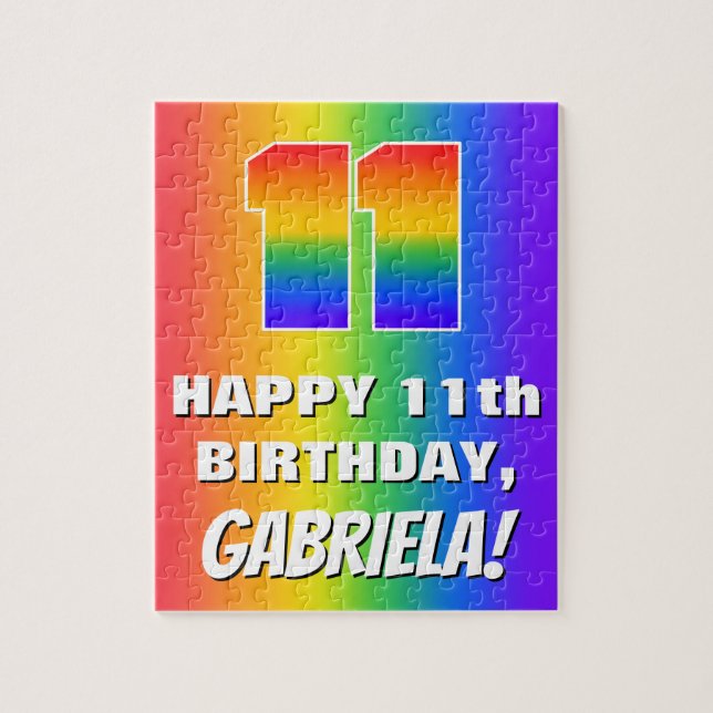 11th Birthday: Colourful, Fun Rainbow Pattern # 11 Jigsaw Puzzle (Vertical)