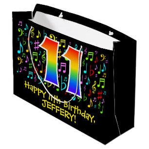 11th Birthday - Colourful Music Symbols, Rainbow 1 Large Gift Bag