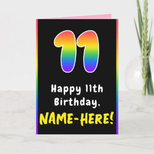 11th Birthday: Colourful Rainbow # 11, Custom Name Card