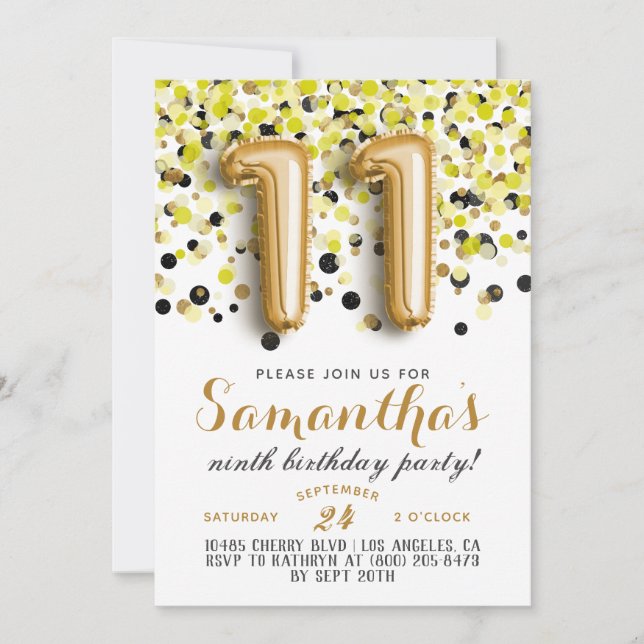 11th Birthday Confetti Invitation (Front)