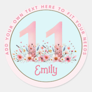 11th Birthday Fairy Floral Pink Princess Fairytale Classic Round Sticker